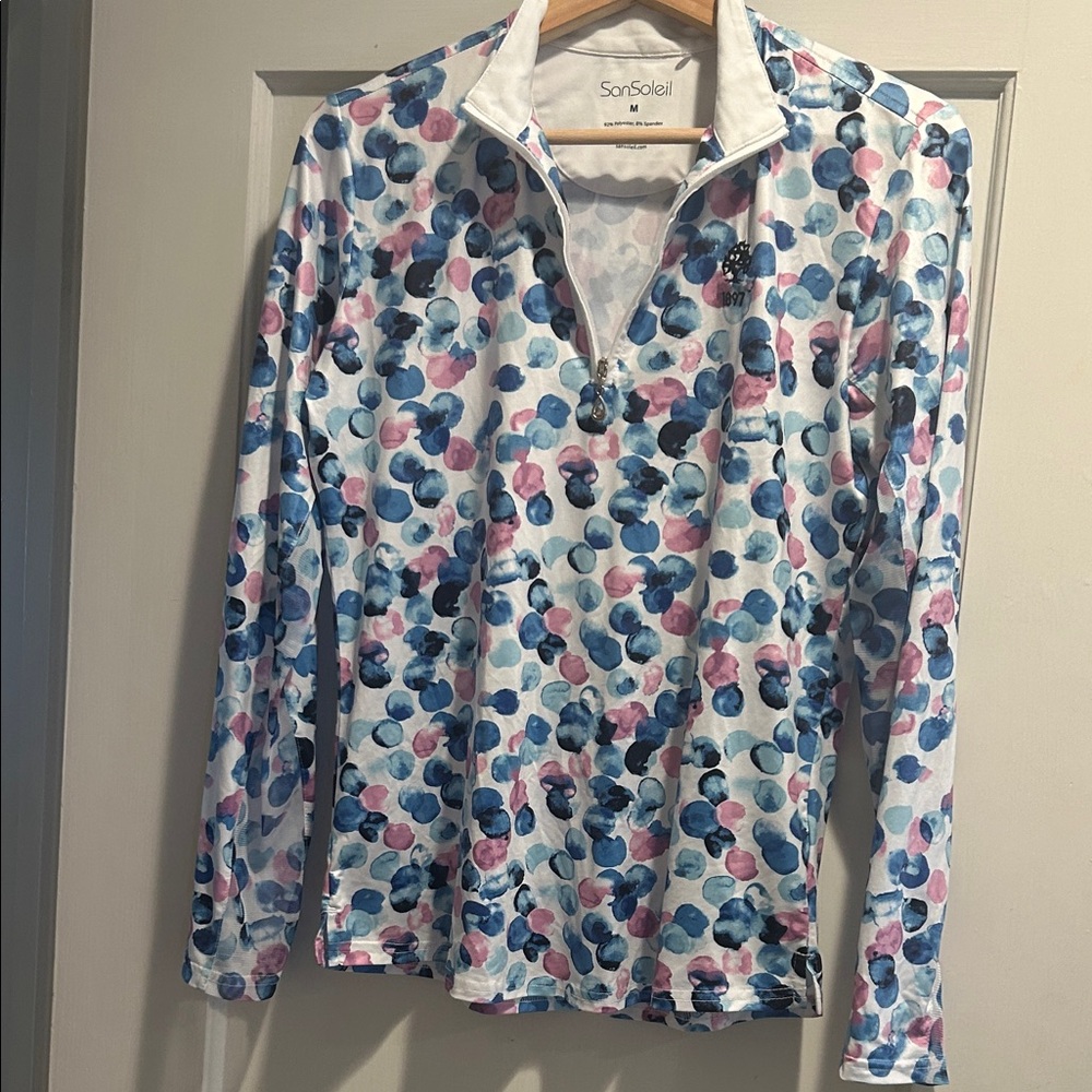 SanSoleil Women's Blue and Pink Patterned Golf Top